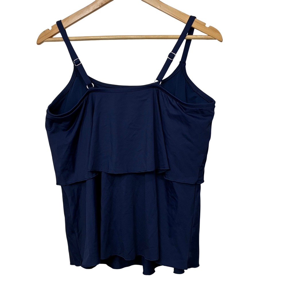 Lands End Women Navy Blue Tiered Ruffle Tankini Top Swimsuit 540249 Size L 14-16 - Picture 2 of 6